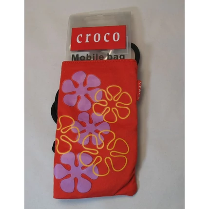 Nyakpántos tok, álló Croco (8x13 cm), piros - virágos