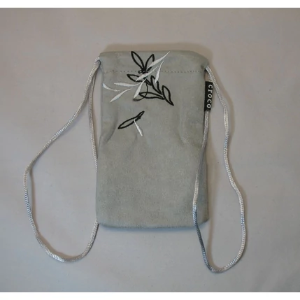 Nyakpántos tok, álló Croco (8x13 cm), szürke - virágos