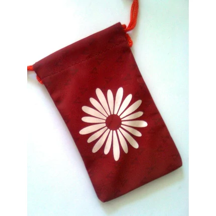 Nyakpántos tok, álló összehúzós (8x13 cm), piros - virágos