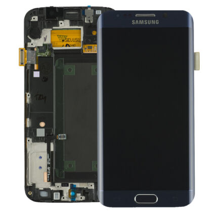 Samsung G925 Galaxy S6 Edge, LCD kijelző érintőplexivel és előlappal, fekete