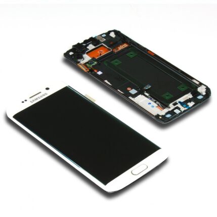 Samsung G925 Galaxy S6 Edge, LCD kijelző érintőplexivel és előlappal, fehér