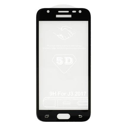 Samsung J330 J3 2017, Kijelzővédő fólia, (ütésálló) Full Glue 5D, fekete
