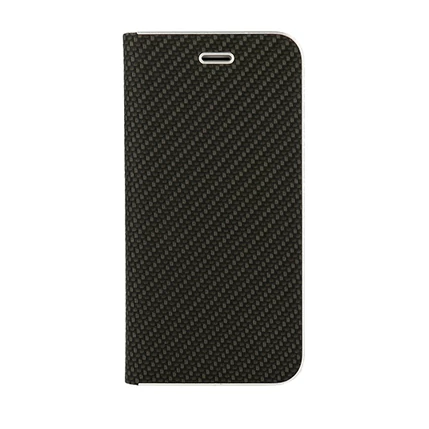 Huawei P20 Lite 2019, Oldalra nyíló flip tok, Carbon, fekete