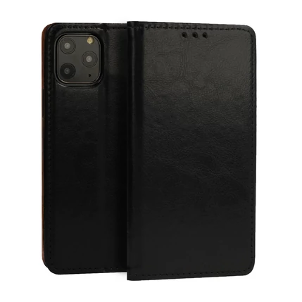 Xiaomi Mi 11i, Oldalra nyíló flip tok, Book Special (valódi olasz bőr), fekete
