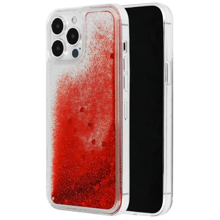 Samsung A025/A037 Galaxy A02S/A03S, Szilikon tok, Liquid Heart (Csillámos), piros
