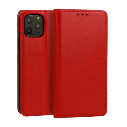 Apple iPhone 14, Oldalra nyíló flip tok, Book Special (valódi olasz bőr), piros