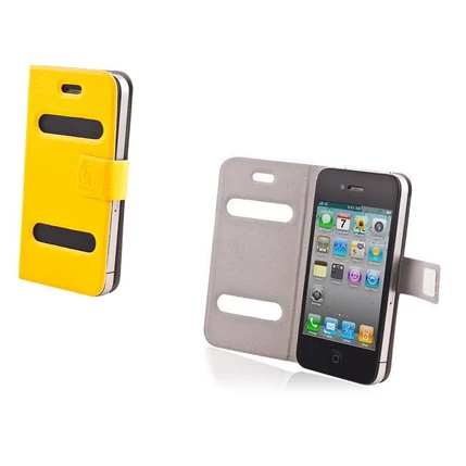 Apple iPhone 4, Oldalra nyíló flip tok, Smart, sárga