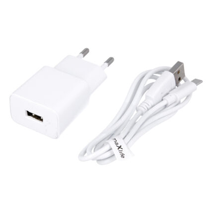 USB MaxLife MXTC-01, Hálózati töltő, 2.1A, (+TYPE-C kábel), fehér