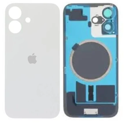 Apple iPhone 16, Akkufedél, kamera lencsével, mágneses gyűrűvel, vezeték nélküli töltőchippel és vakuval, szerelt, fehér