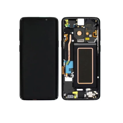 Samsung G960 Galaxy S9, LCD kijelző érintőplexivel és előlapkerettel, fekete (GYÁRI)