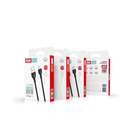 XO NB200 USB kábel, Micro USB, (1 méter 2,1A), fekete