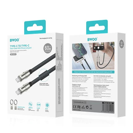 BWOO X309 USB kábel, USB-C - Lightning, (0,3 méter 27W), fekete (Gyorstöltő)