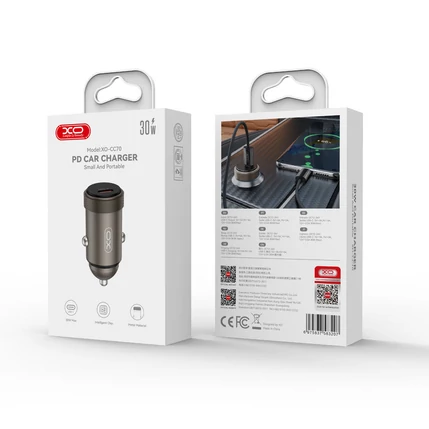 XO CC70, Szivargyújtós töltő, PD 30W, 1x USB-C, fekete