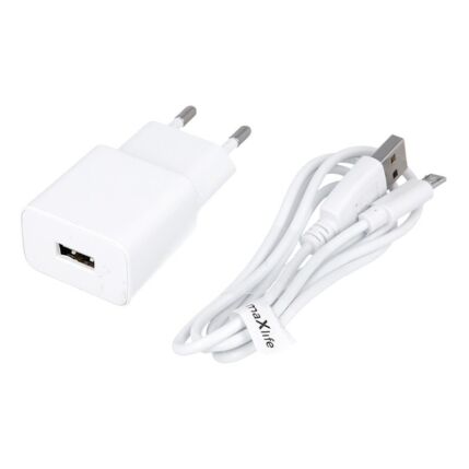 MaxLife, Hálózati töltő, MXTC-01 (1x USB 1A +1m microUSB kábel), fehér