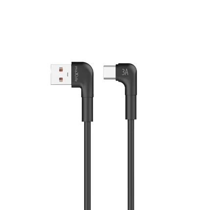 Maxlife MXUC-09  USB kábel, USB-A - USB-C, (2 méter 3,1A), fekete  (2 szögletes csatlakozóval)