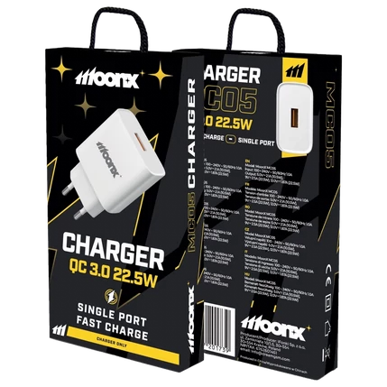 MOONX MC05 1XUSB-A  22,5W QC 3.0 Hálózati gyorstöltő, fehér