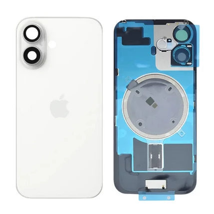 Apple iPhone 16 Plus, Akkufedél, kamera lencsével, mágneses gyűrűvel, fémlemezzel, White Titánium (OEM)