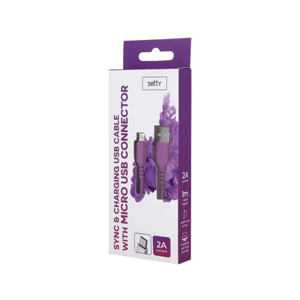Setty USB kábel, Micro USB, (1 méter 2A), lila