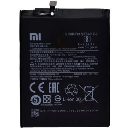 Xiaomi Redmi 9/Redmi 9 Prime/Note 9 5G/Redmi 10X 4G 5020mAh -BN54, Akkumulátor (Gyári) Li-Ion