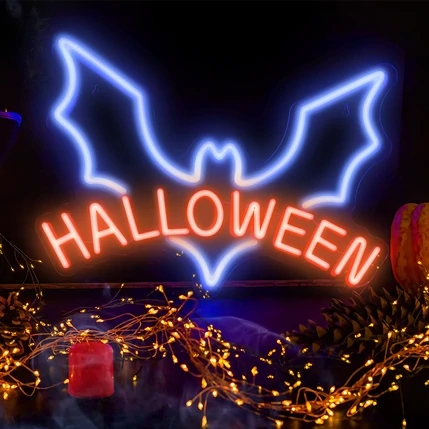Forever NNE17  Neon LED Falra akasztható dekorációs lámpa, Halloween Bat, kék-piros
