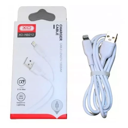 XO NB212 USB kábel, USB-A - Lightning, (1 méter 2,1A), fehér (Gyorstöltő)