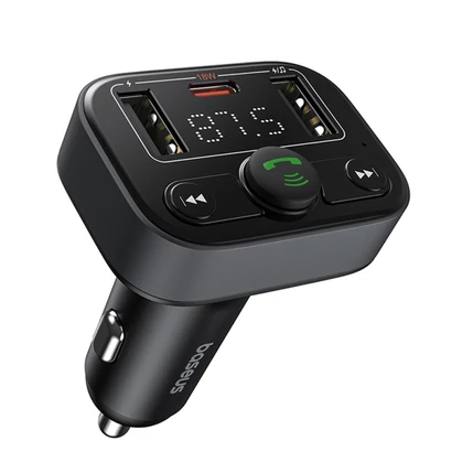  Baseus S-09 Lite FM Transmitter,  2 x USB-A - 1 x USB-C, Bluetooth 5.0, PD18W  (autós mp3 lejátszó)
