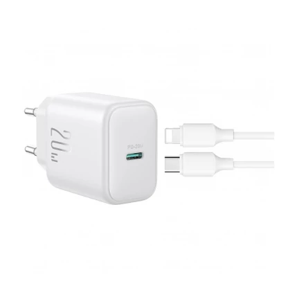 Joyroom JR-TCF20 1x USB-C, PD 3A 20W Hálózati gyorstöltő (+Type C - Lightning kábel), fehér