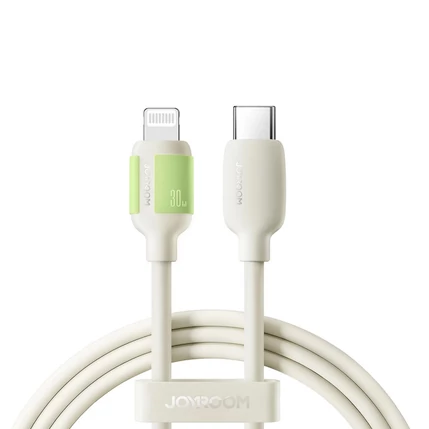 JOYROOM (S-A53) Gyorstöltő USB kábel, USB-C - Lightning, (1,2 méter 3A 30W), bézs