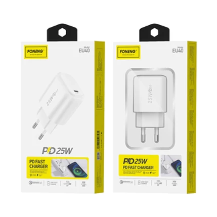 FONENG EU40 1XUSB-C, 25W, 3A, Hálózati gyorstöltő, fehér