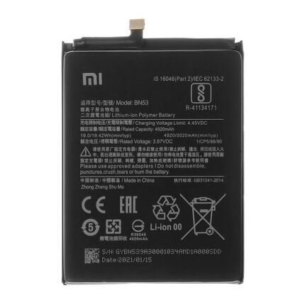 Xiaomi BN53 Redmi Note 9 Pro/Note 10 Pro 4G/Redmi 10X 4G 5020mAh, Akkumulátor (Gyári) Li-ion
