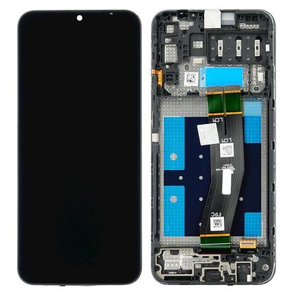 Samsung A145 Galaxy A14 4G, LCD kijelző érintőplexivel és előlapkerettel, fekete (service pack)