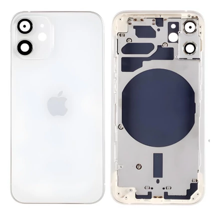 Apple Iphone 12 középső keret, akkufedéllel, hátlappal, kamera lencsével fehér, (GYÁRI) Grade A