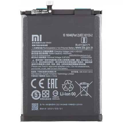 Xiaomi BN54 Redmi 9/Redmi 9 Prime/Note 9 5G/Redmi 10X 4G 5020mAh, Akkumulátor (Gyári) Li-Ion 460200003P1G 460200001J1G (SERVICE PACK)