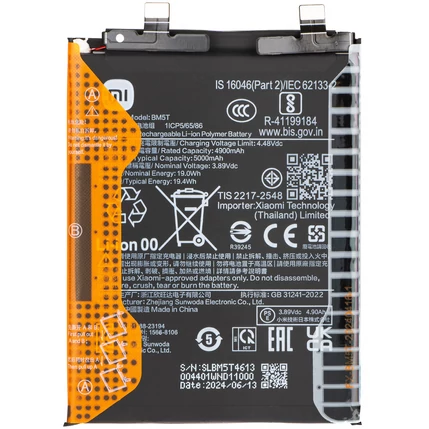 Xiaomi BM5T 14T / 13T / Poco X6 Pro / M6 Pro / Redmi Note 13 Pro 4G 5000mAh, Akkumulátor (Gyári) Li-Ion  1330102000122B 1330102000110B 1330102000125B (SERVICE PACK)