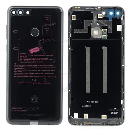 Huawei Y9 (2018), Akkufedél (kamera plexi +ujjlenyomat olvasó), fekete 02352BBL (GYÁRI) (SERVICE PACK)