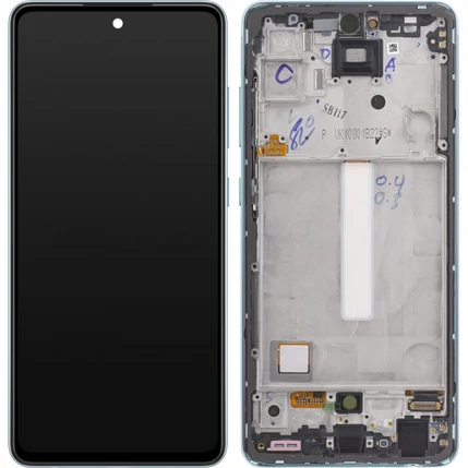 Samsung A525/A526 Galaxy A52 4G/5G, LCD kijelző érintőplexivel és előlap kerettel, kék (GH82-25524B GH82-25526B GH82-25754B GH82-25602B) (GYÁRI) (SERVICE PACK)