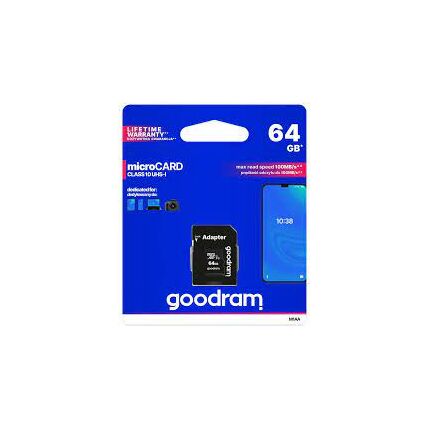 Goodram microSDHC 64GB Class 10, Memóriakártya (+Adapter)