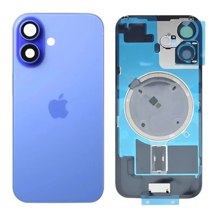 Apple iPhone 16, Akkufedél, kamera lencsével, mágneses gyűrűvel, fémlemezzel, kék, Ultramarine (OEM)