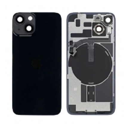 Apple iPhone 14 Plus, Akkufedél, kamera lencsével, mágneses gyűrűvel, vezeték nélküli töltőchippel és vakuval, szerelt, fekete