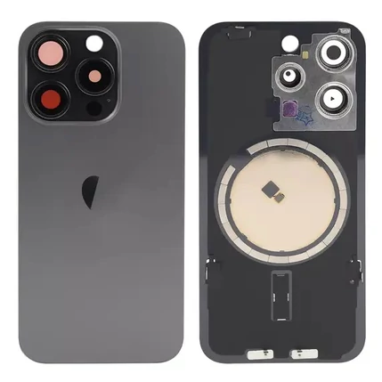 Apple iPhone 16 Pro, Akkufedél, kamera lencsével, mágneses gyűrűvel, fémlemezzel, fekete, Black Titanium (OEM)