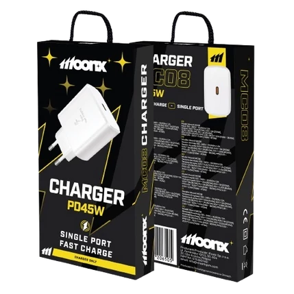 Moonx MC08, 1x USB-C PD 45W Hálózati gyorstöltő, fehér