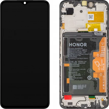 Honor X6B/X6B Plus, LCD kijelző érintőplexivel és előlapkeret, akkumulátor (0235AKES, 0235AMFG), fekete (GYÁRI) (SERVICE PACK)