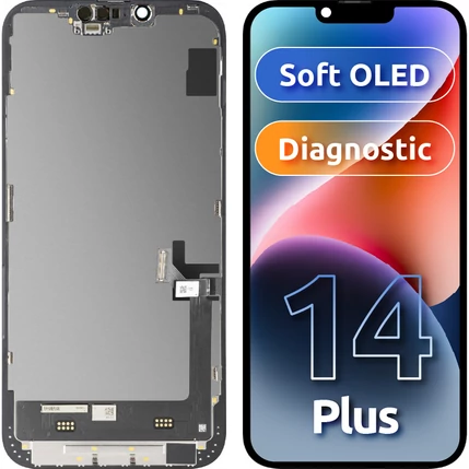 Apple iPhone 14 Plus, LCD kijelző érintőplexivel (SOFT OLED 120 Hz  FHD Diagnosztizálható), fekete  (OEM)
