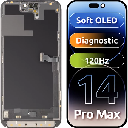 Apple iPhone 14 Pro Max, LCD kijelző érintőplexivel (SOFT OLED 120Hz FHD Diagnosztizálható), fekete  (OEM)
