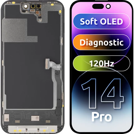 Apple iPhone 14 Pro, LCD kijelző érintőplexivel (SOFT OLED 120Hz FHD Diagnosztizálható), fekete (OEM)