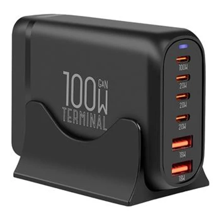 OBAL:ME GaN asztali töltő terminállal, 4C2A, 100W Hálózati töltő, fekete (OM100W4C2A)