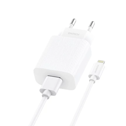 FONENG EU28 1XUSB-A 2,4A, Hálózati gyorstöltő (+Lightning USB kábel), fehér