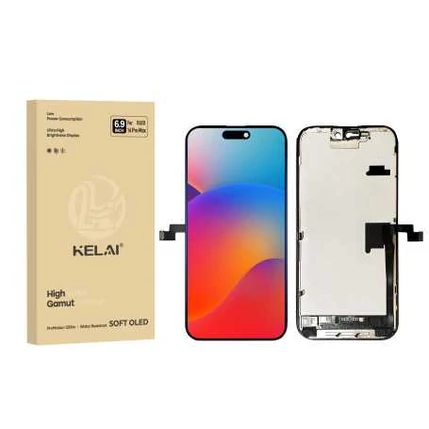 Apple iPhone 16 Pro Max, LCD kijelző érintőplexivel (SOFT OLED 120HZ KELAI IC CSERE TÁMOGATÁS EREDETI MÉRET ÉS VASTAGSÁG), fekete 